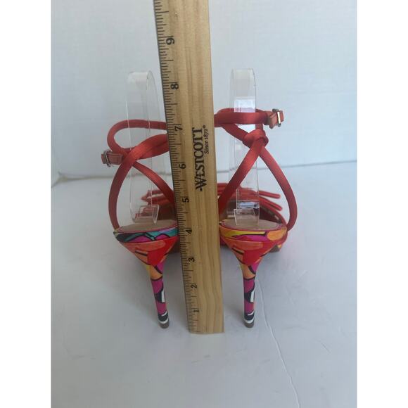 NWT Gianni Bini Floral Print High Heel Pointy Toe Bow Ankle Wrap Sandals Sz 7.5 - Picture 7 of 9